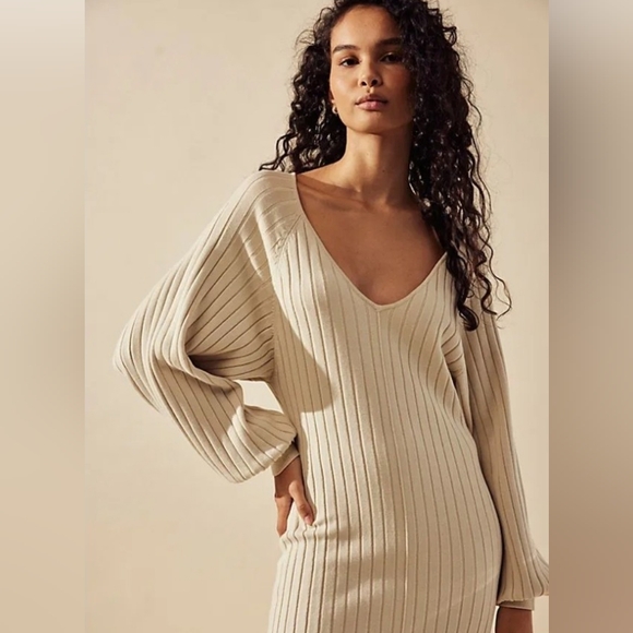 NEW Free People Rosha Sweater Midi Dress In Conch - Picture 3 of 5